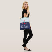 Tote Bag Design moderne bleu foncé Nautique Ancre rouge (Sur le modèle)