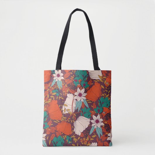 Tote Bag Design motif sans couture avec fleurs dessinées à  (Devant)