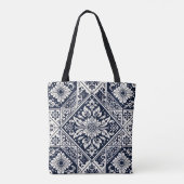 Tote Bag Design Motif simple Batik Bleu et Carreaux blancs (Dos)