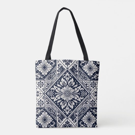 Tote Bag Design Motif simple Batik Bleu et Carreaux blancs (Dos)