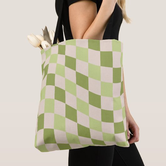 Tote Bag Design tendance Retro Green À damiers Motif