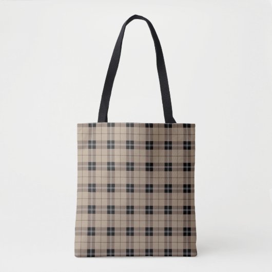Tote Bag Designer plaid /tartan motif brun et noir (Devant)