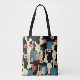 Tote Bag Dessin à la main Cactus Plante et fleurs Chat san