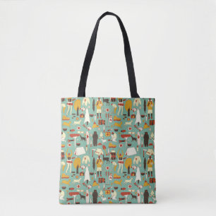 Tote Bag dessin à la main motif de camping sans soudure. Pi