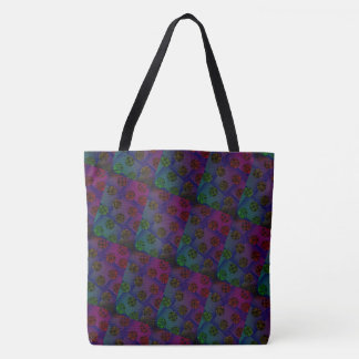 Tote Bag Dessin abstrait MODERNE en bleu-vert foncé rouge