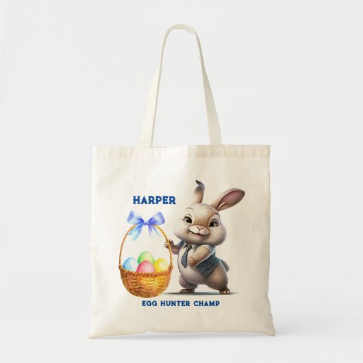 Tote Bag Dessin amusant Rabbit Oeuf de Pâques Nom du panier (Devant)