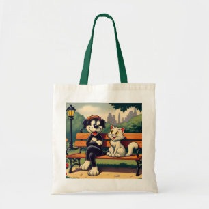 Tote Bag Dessin animé de chien/chat vintage mignon