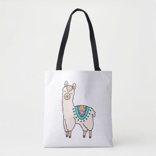 Tote Bag dessin animé de llama alpaga souriant (Devant)