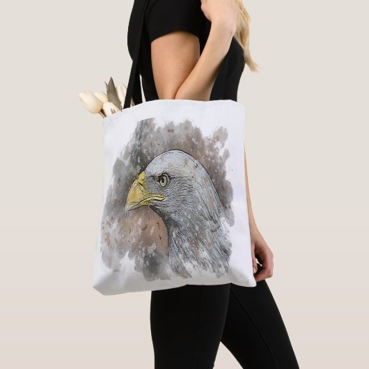 Tote Bag dessin aquarelle d'un aigle (De près)