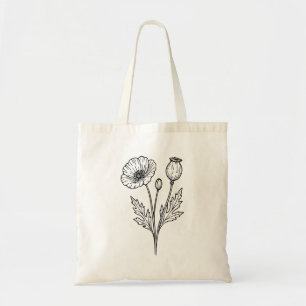 Tote Bag Dessin au trait botanique de la fleur de pavot