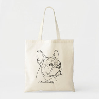 Tote Bag Dessin au trait de Bouledogue français avec nom de