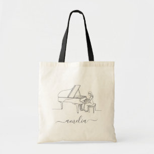 Tote Bag Dessin au trait personnalisé de joueuse de piano f