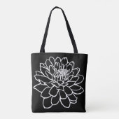Tote Bag Dessin Chrysanthemum - Blanc sur noir (Dos)