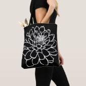 Tote Bag Dessin Chrysanthemum - Blanc sur noir (De près)