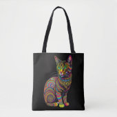 Tote Bag Dessin coloré Abstrait d'un chat (Devant)