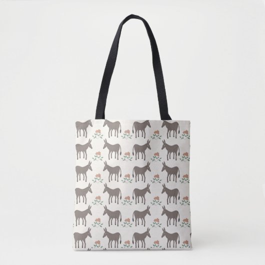 Tote Bag Dessin d'âne et de fleurs (Devant)
