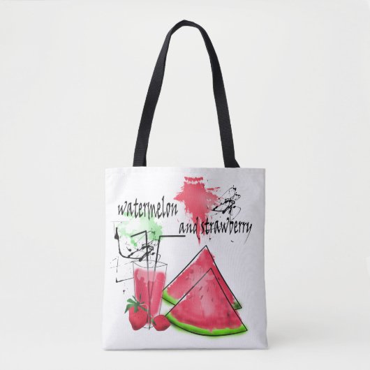Tote Bag Dessin d'aquarelle de pastèque et fraises (Devant)