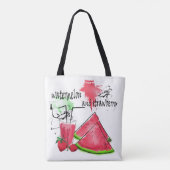 Tote Bag Dessin d'aquarelle de pastèque et fraises (Dos)