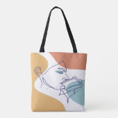Tote Bag dessin d'art affiche d'une femme buvant du café (Dos)