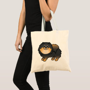 Tote Bag Dessin de chien Pomeranian de dessin animé noir et