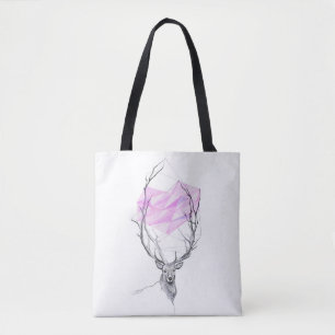 Tote Bag Dessin de coeur géométrique rose et cerf Art anima