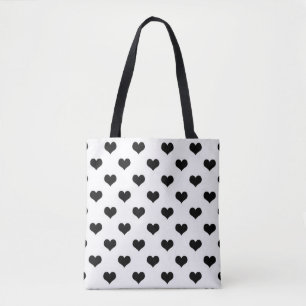 Tote Bag Dessin de coeurs adorables noir sur blanc 