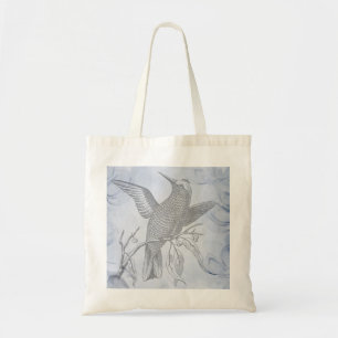 Tote Bag Dessin de ligne d'oiseau détaillé Art pastel bleu