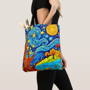 Tote Bag Dessin de nuit Starry : Art inspiré par le surréal
