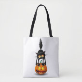 Tote Bag Dessin d'Halloween au chat effrayé sur Citrouille (Devant)