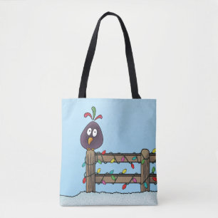 Tote Bag Dessin d'oiseau Joyeuses Fêtes sur la clôture