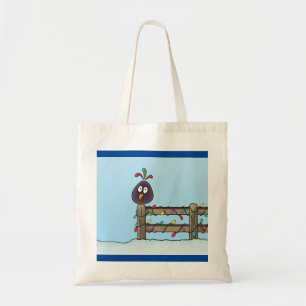 Tote Bag Dessin d'oiseau Joyeuses Fêtes sur la clôture