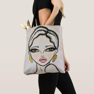 Tote Bag Dessin d'une fille moderne lèvres roses