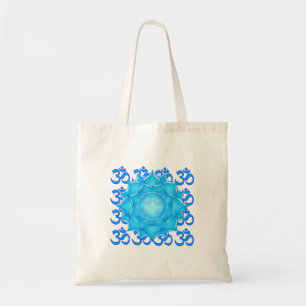 Tote Bag Dessin Fleur Lotus De Verre Bleu Avec Motif Om