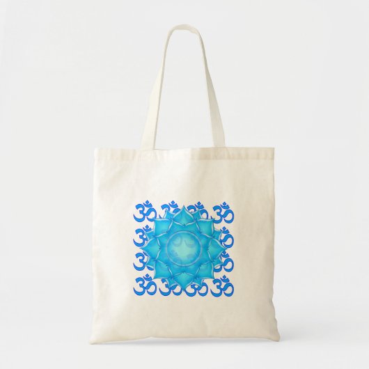 Tote Bag Dessin Fleur Lotus De Verre Bleu Avec Motif Om (Devant)