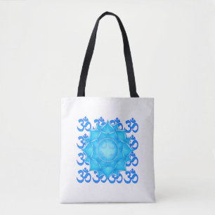 Tote Bag Dessin Fleur Lotus De Verre Bleu Avec Motif Om