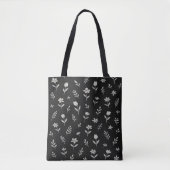 Tote Bag Dessin floral noir et blanc (Devant)