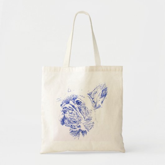 Tote Bag Dessin français bleu Buldog (Devant)