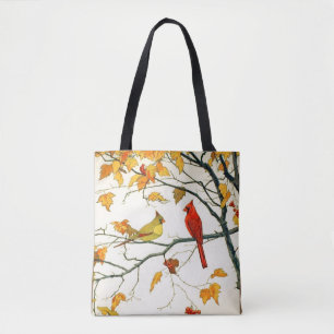 Tote Bag Dessin japonais vintage, Cardinaux sur une branche