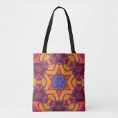 Tote Bag Dessin Mandala Fleur orange violet et bleu (Devant)