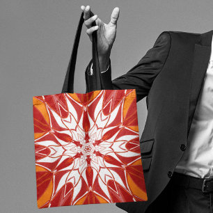Tote Bag Dessin Mandala Fleur rouge orange et blanc