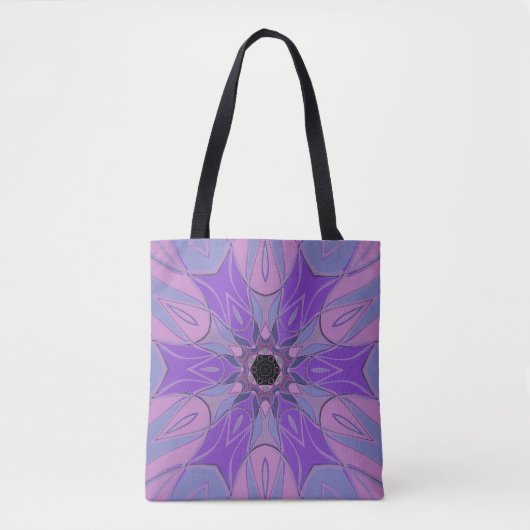 Tote Bag Dessin Mandala Flower violet rose et bleu (Devant)