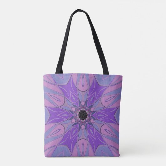 Tote Bag Dessin Mandala Flower violet rose et bleu (Dos)