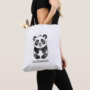 Tote Bag Dessin minimaliste de panda blanc et noir