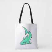 Tote Bag dessin souriant requin menthe bleu vert océan anim (Devant)