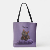 Tote Bag Dessin Tortoiseshell Kitten sur coussin pourpre (Dos)