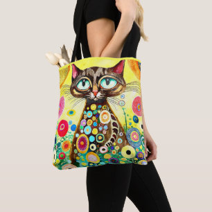 TOTE BAG DESSIN UNIQUE D'UN CHAT BROWN ET GRAND OEIL