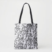 Tote Bag Dessins de lapin noir et blanc minimum amusant (Devant)