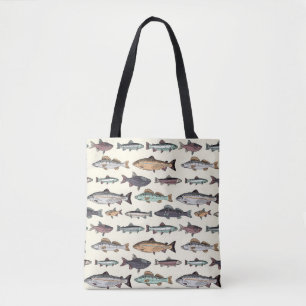 Tote Bag Dessins de poisson vintages, motif sans soudure.