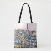 Tote Bag Destinations | Aquarelle Tour Eiffel & Paris (Devant)