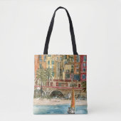 Tote Bag Destinations | Watercolor Beach & Bâtiments (Devant)